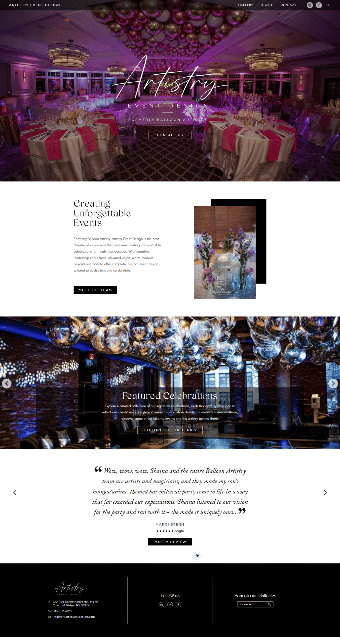 Artistry Event Design current homepage